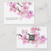 Elegante roze kersenbloesems QR bruiloft Informatiekaartje