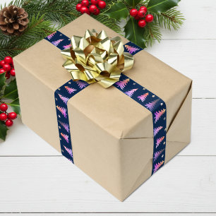 Elegante roze kerstbomen blauw lint