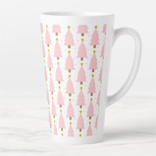 Elegante roze kerstbomen bos, gouden sterren latte mok