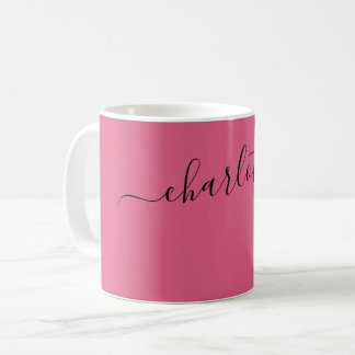 Elegante Roze Kleur Moderne Naam Persoonlijk Koffiemok