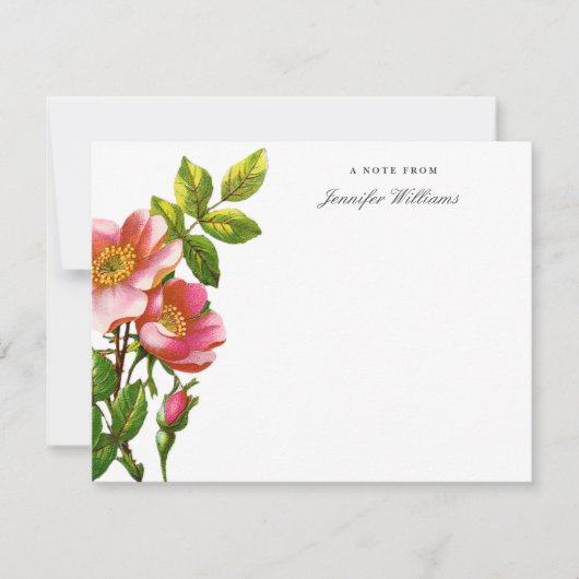 Elegante Roze Klimroos Bloemstuk met Naam Notitiekaartje (Voorkant)