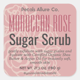 Elegante Roze Koraal Roze Bloemen Suiker Scrub Lab Vierkante Sticker