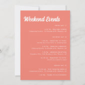Elegante Roze Koraal Trouwweekend Tijdschema Kaart (Achterkant)