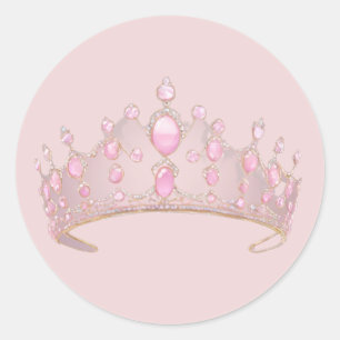 Elegante Roze Kroon met Edelstenen Kunst Ronde Sticker