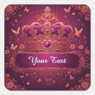 Elegante Roze Kroon Met Gouden Accenten Vierkante Sticker