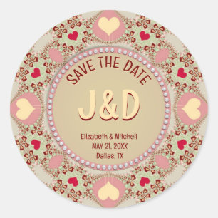 Elegante Roze Landelijke Hartendief Monogram Kante Ronde Sticker