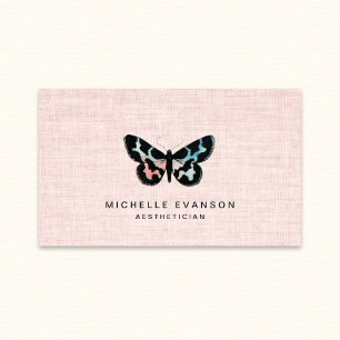 Elegante Roze Linnen Watercolor Vlinder Logo Visitekaartje