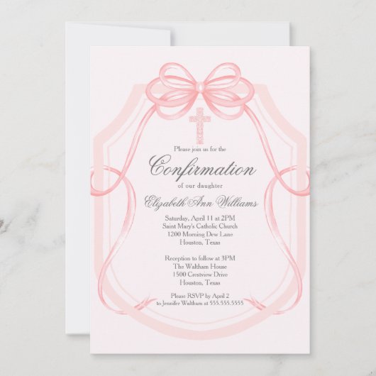 Elegante roze lint boog meisje bevestiging kaart (Voorkant)