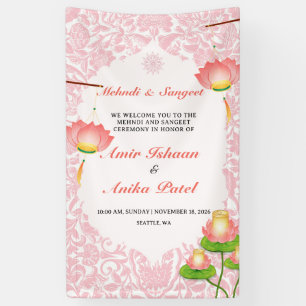 Elegante Roze Lotus Lantaarns Mehndi Sangeet Spandoek
