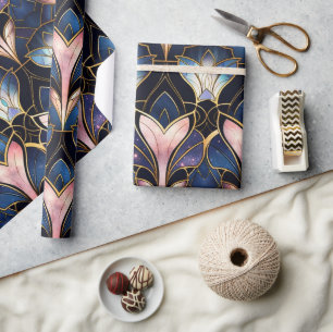 Elegante Roze Lotus Nep Gebrandschilderd Glas Patr Cadeaupapier