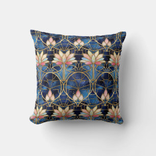 Elegante Roze Lotus Nep Gebrandschilderd Glas Patr Kussen