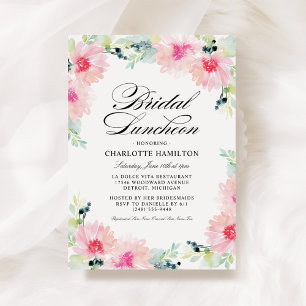 Elegante Roze Madelief Watercolor Bruidslunch Kaart