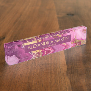 Elegante Roze Magenta Gouden Glitter Bureaublad Na Naambordje