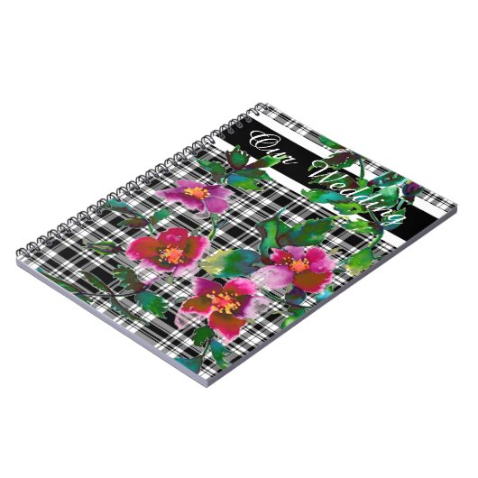 Elegante roze magenta waterverf bloemen notitieboek (Linkerzijde)