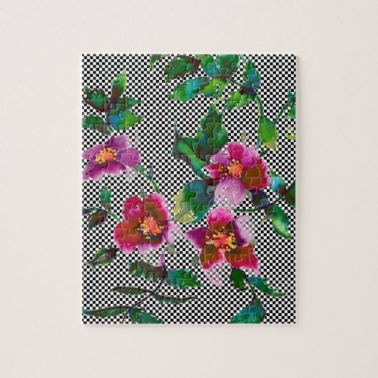 Elegante roze magenta waterverf bloemen rozen legpuzzel (Verticaal)