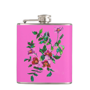 Elegante roze magenta waterverf bloemenrozen heupfles