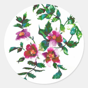 Elegante roze magenta waterverf bloemenrozen ronde sticker