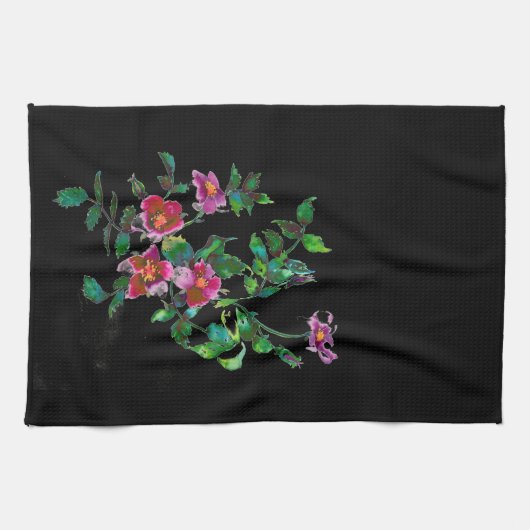 Elegante roze magenta waterverf bloemenrozen theedoek (Horizontaal)