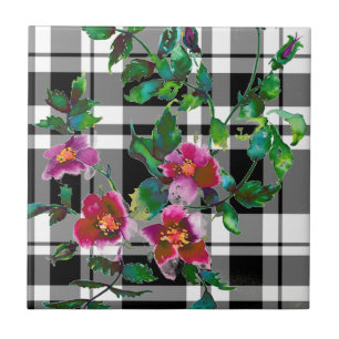 Elegante roze magenta waterverf Rozen geruit Tegeltje