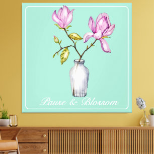 Elegante Roze Magnolia Aquarel Canvas Afdruk