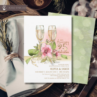 Elegante roze magnolia bloem 25e verjaardag kaart