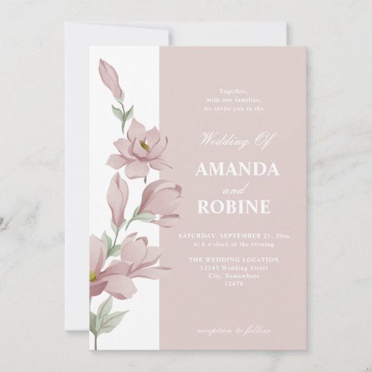 Elegante roze Magnolia bruiloft uitnodiging (Voorkant)