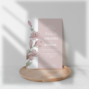 Elegante roze Magnolia bruiloft uitnodiging