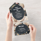 Elegante roze Magnolia's en groen All In One Uitnodiging (Afscheurbaar)