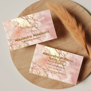 Elegante Roze Marmer Gouden Zakelijk Visitekaartje