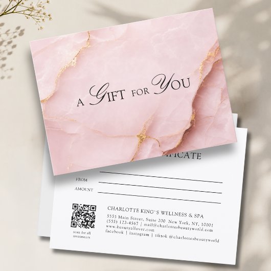 Elegante Roze Marmer QR Code Cadeaubon