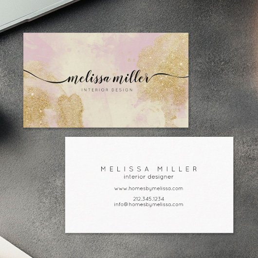 Elegante roze marmeren gouden script kalligrafie visitekaartje