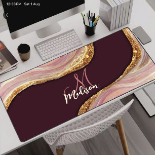 Elegante roze marmeren kunst nep goud glitters bureaumat
