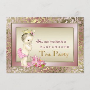 Elegante Roze Meisjes Theepartij Baby Shower Kaart