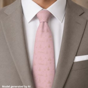 Elegante Roze Met Gouden Kerstboom Doodles Stropdas