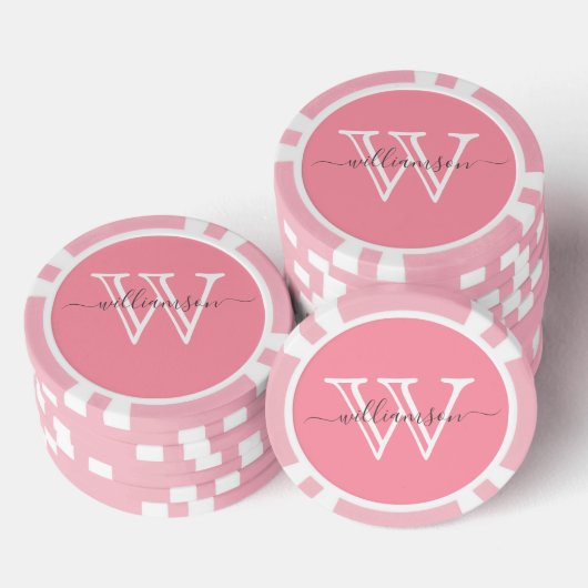 Elegante Roze Minimale Naam en Monogrammed Poker Chips (Opstapeling)