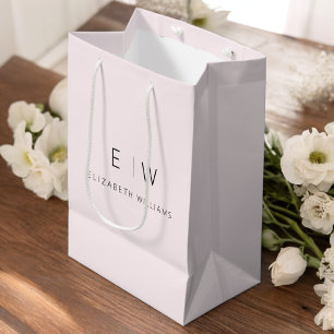 Elegante Roze Minimalistische Monogram Naam Medium Cadeauzakje