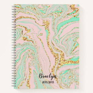 Elegante roze Mint Gold Marbling look Notitieboek