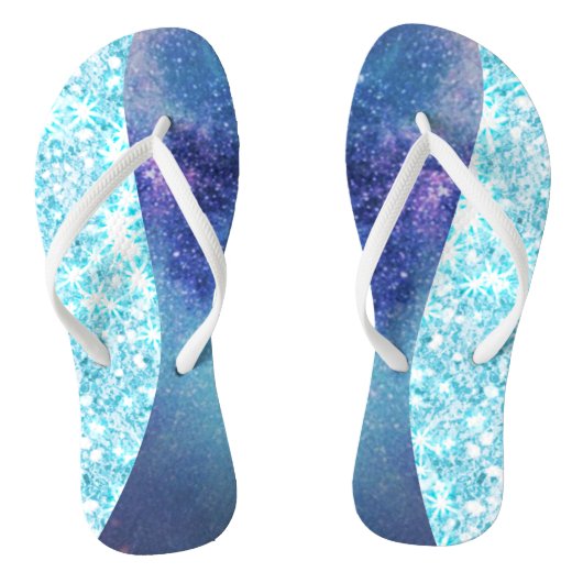 Elegante Roze Moderne gradiënt galaxy glitter ster Teenslippers (Voetbed)