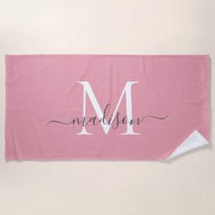 Elegante Roze Monogram Feminin Grijs Schrift Strandlaken