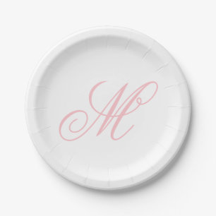 Elegante Roze Monogram Initiaal Papieren Bordje