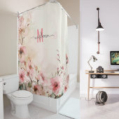 Elegante Roze Monogram Moderne Script Trouwdag Op  Douchegordijn