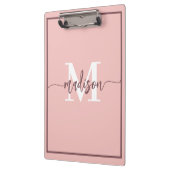Elegante Roze Monogram Script Naam Klembord (Links)