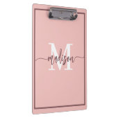 Elegante Roze Monogram Script Naam Klembord (Rechts)