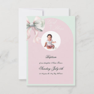 Elegante Roze Munt Boog Doop voor Baby Girl RSVP Kaartje