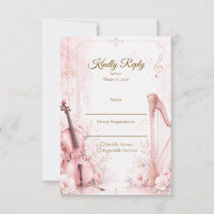 Elegante Roze Muzikale Bruiloft RSVP Kaartje