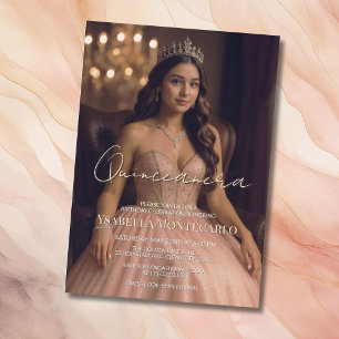 Elegante Roze of Roségouden Quinceañera Uitnodigin Kaart