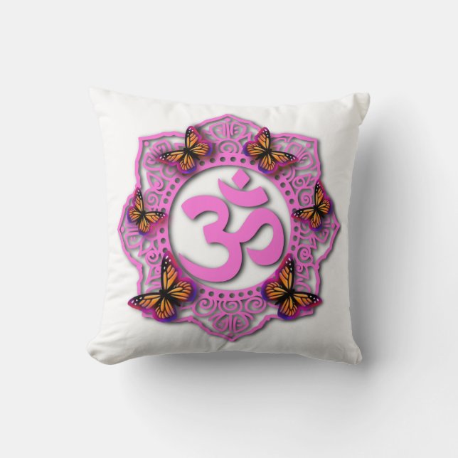Elegante Roze ohm mandala Monarch vlinders Kussen (Voorkant)