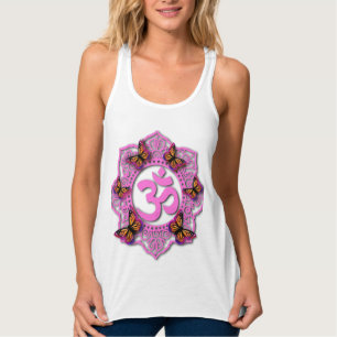 Elegante roze ohm mandala ontwerp roze vlinders tanktop