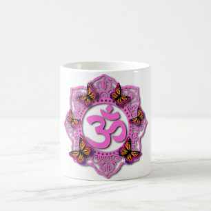 Elegante Roze ohm mandala roze paarse vlinders Koffiemok
