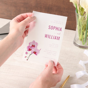 Elegante Roze Orchidee Huwelijksuitnodiging Vellum Uitnodigingen